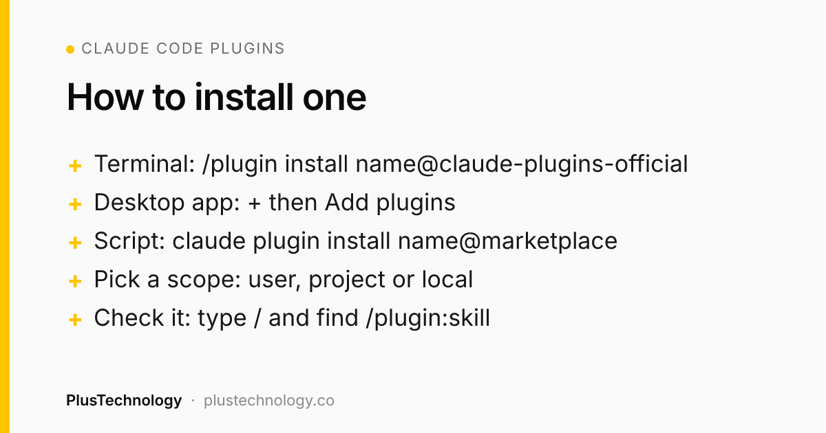 How to install Claude Code plugins in the terminal, desktop app or a script