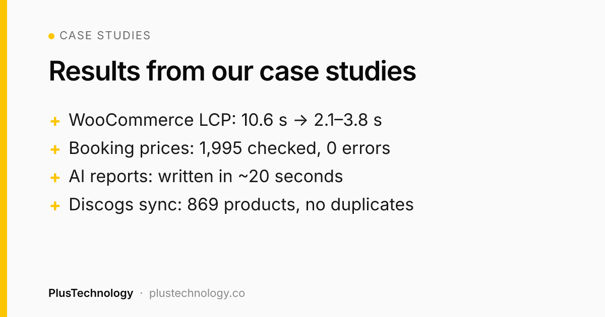 Results from PlusTechnology case studies