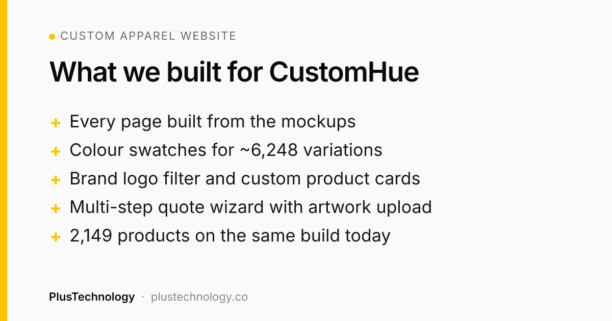 Custom apparel website features built for CustomHue