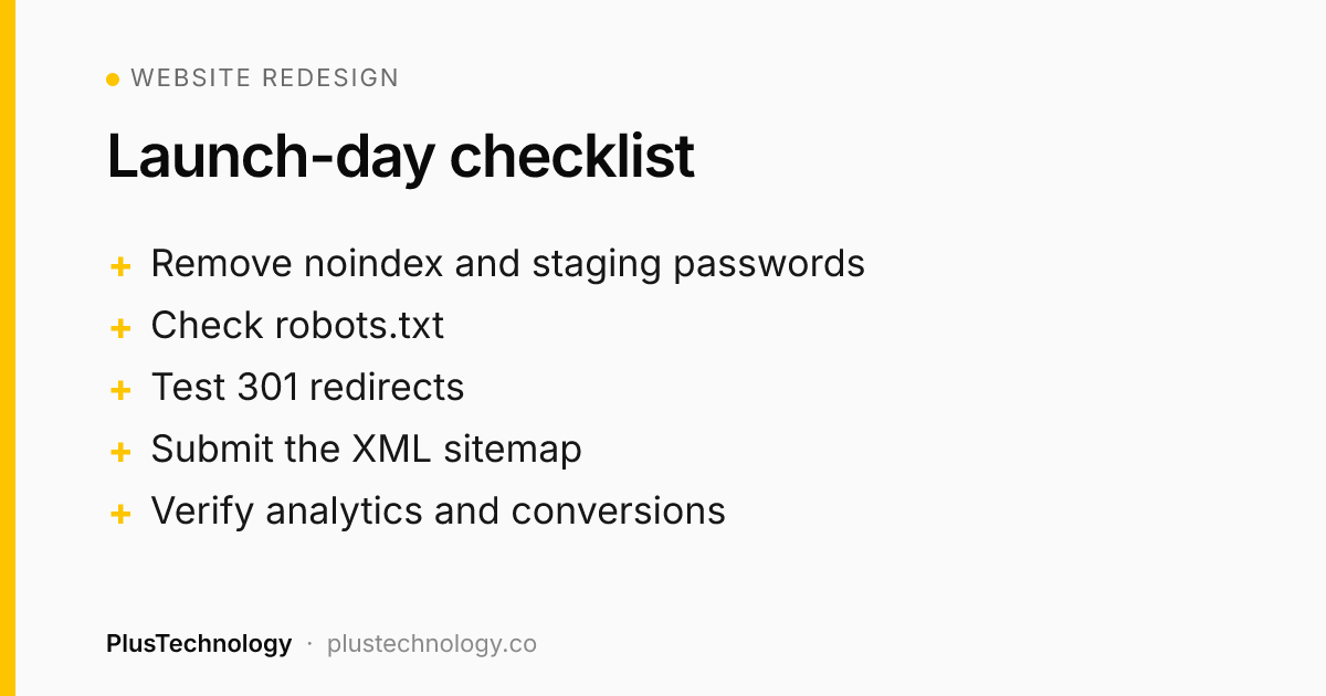 Website redesign launch-day checklist