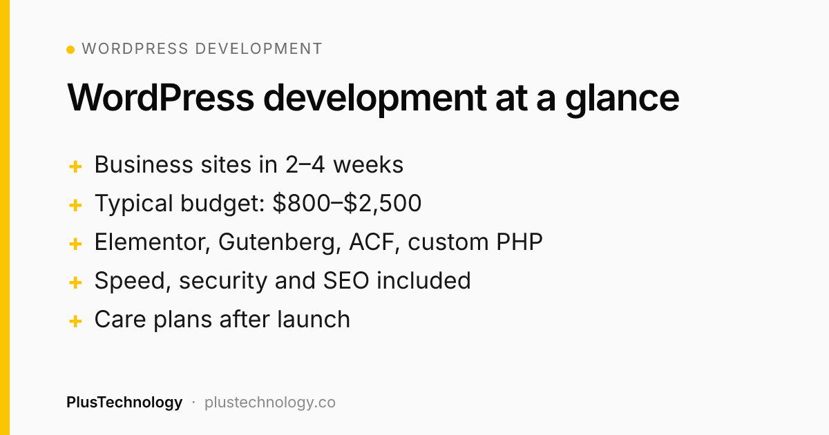 WordPress development at a glance: timeline, budget and tools